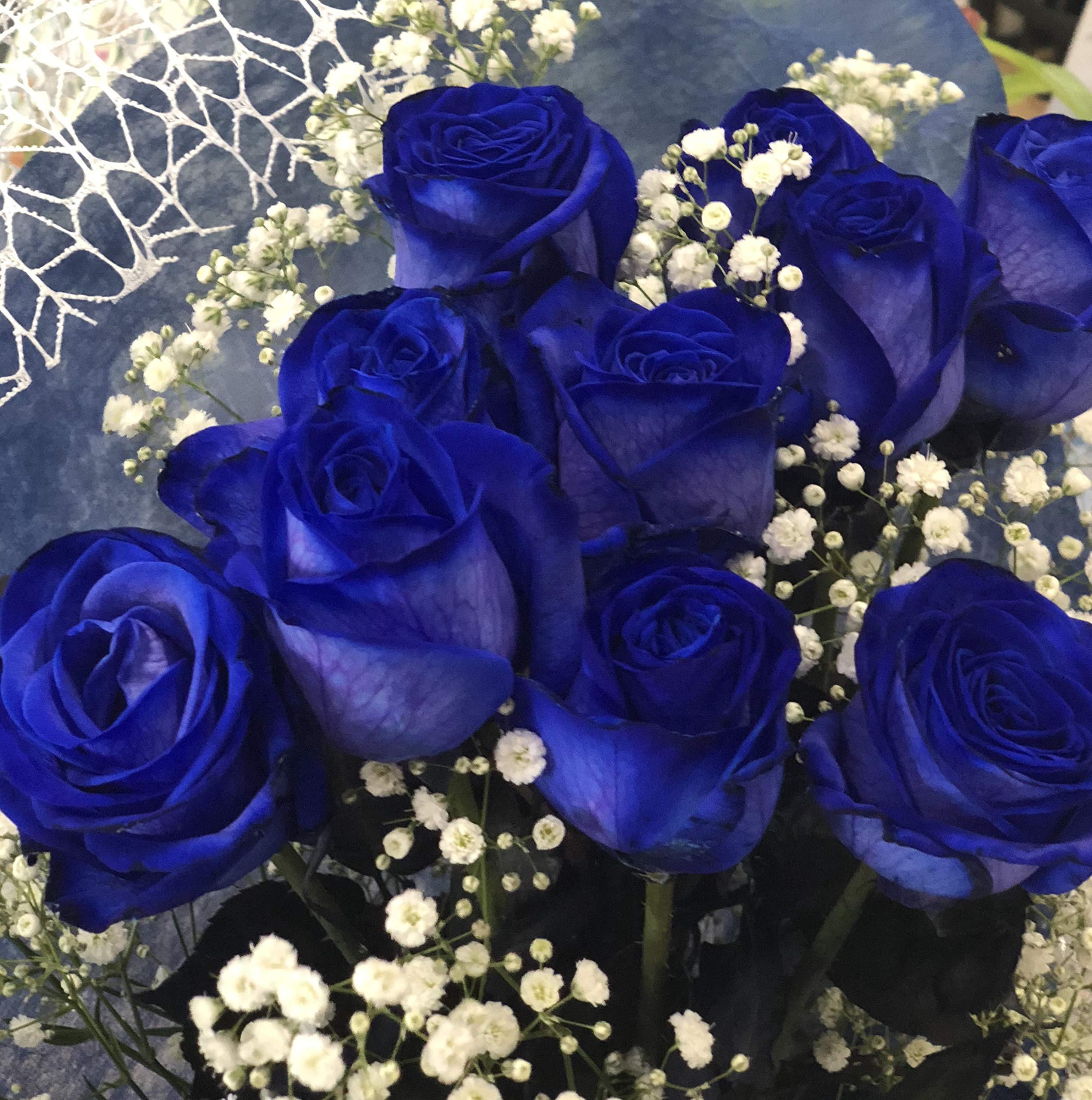 Amazon.co.jp: PURIZA Bouquet of Blue Roses with Pesky Grass and